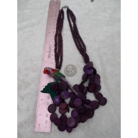 Parrot Necklace Purple Layered Beaded Necklace Featuring Parrot - Picture 7 of 7
